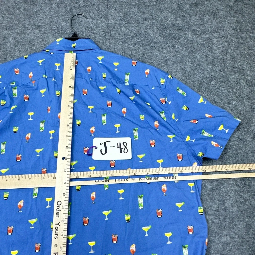 J Crew Shirt Mens XL Blue Button‎ Up Drink All Over Print Summer BBQ Fun New